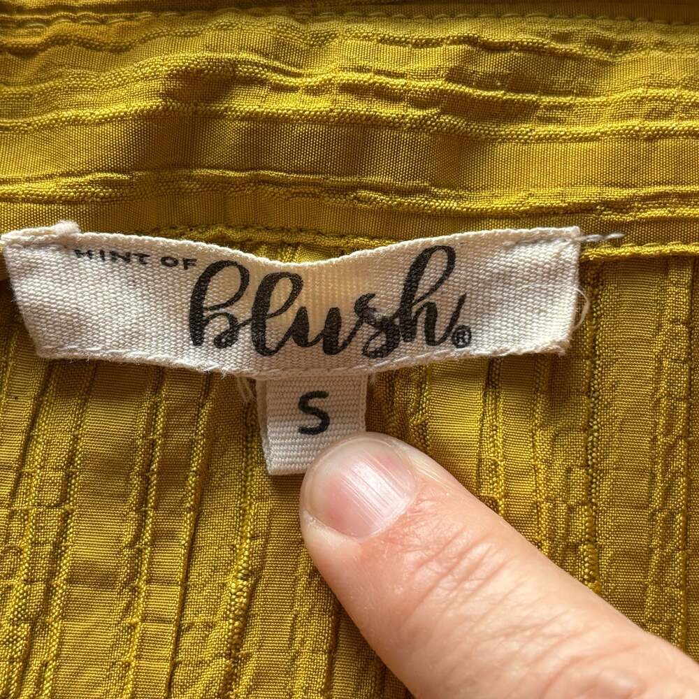 Hint of Blush Mustard Yellow Seersucker Button-Down Fit Flare Mini Dress Small - Picture 3 of 7